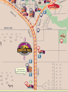 A snapshot of the upcoming visitor map highlighting Crocus Hill Gasoline Alley (purple dashes)